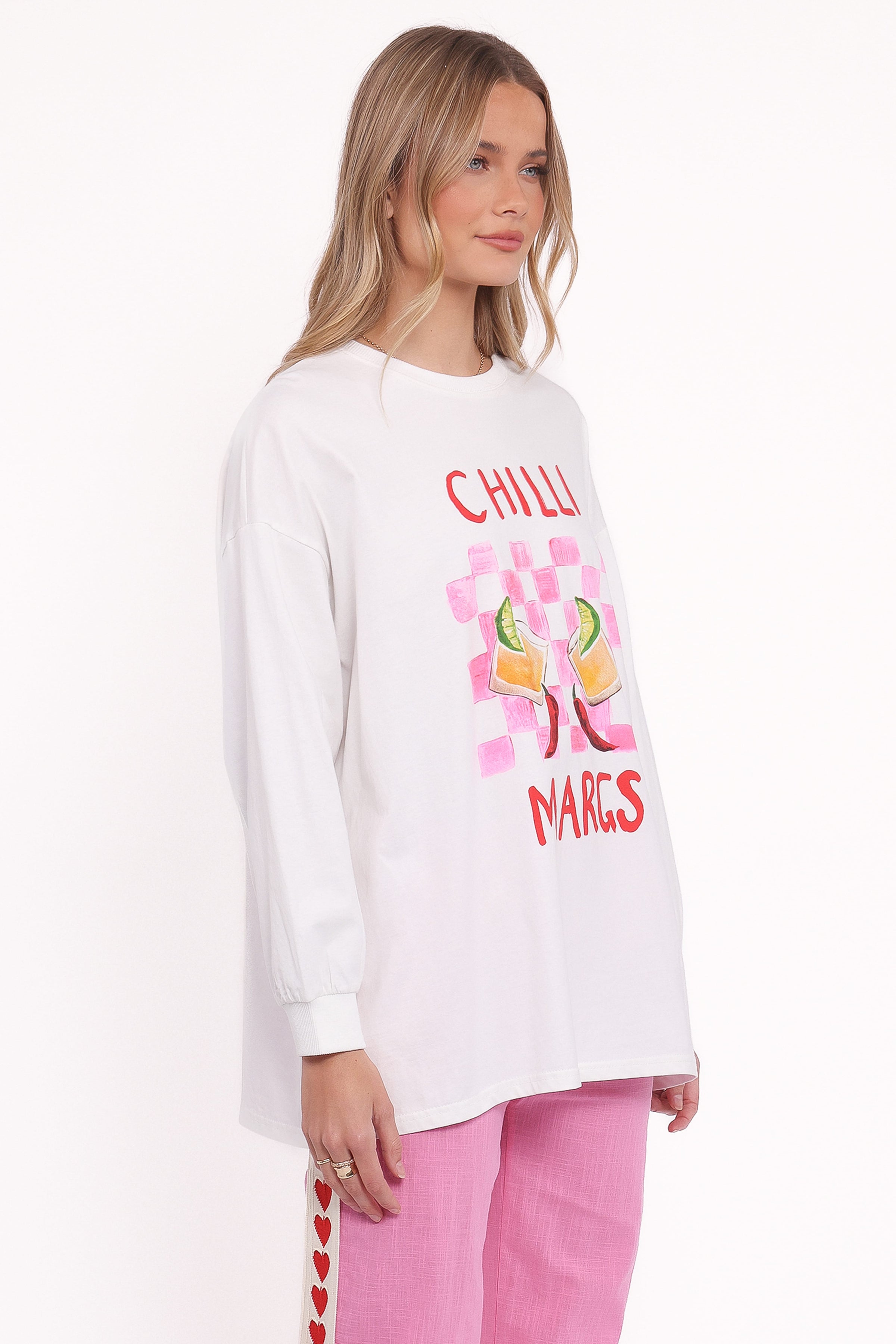 SETS Meredith Graphic Tee Pant Set - White Pink