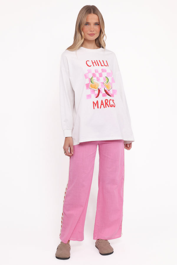 SETS Meredith Graphic Tee Pant Set - White Pink