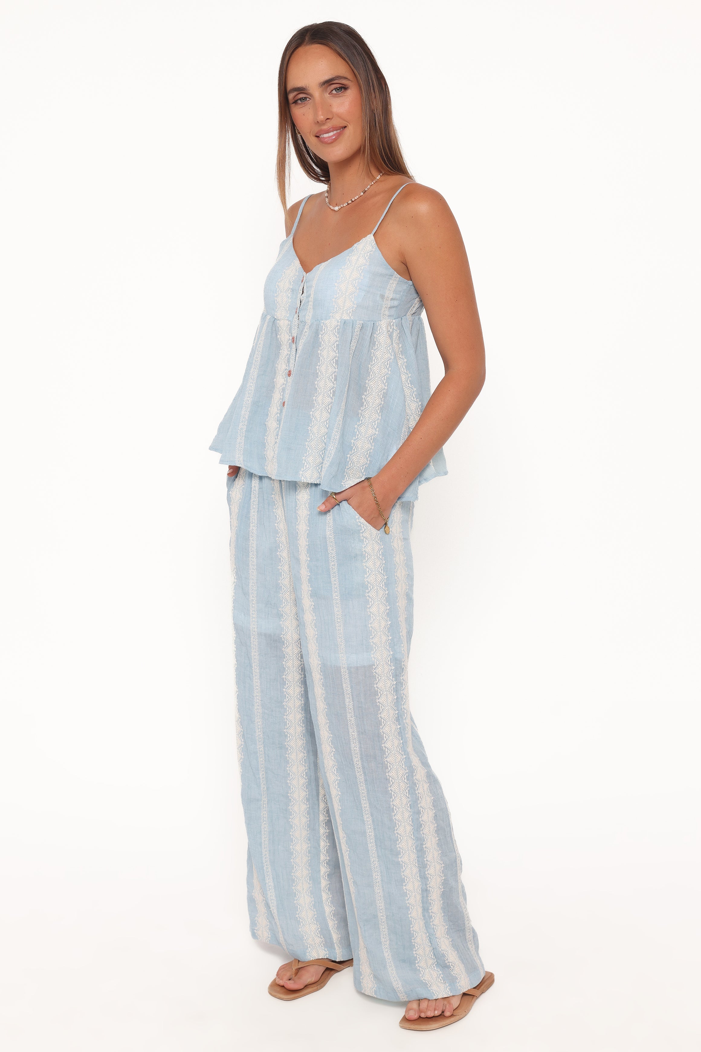 SETS Mila Embroidered Pant Set - Light Blue