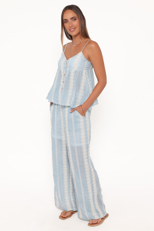SETS Mila Embroidered Pant Set - Light Blue
