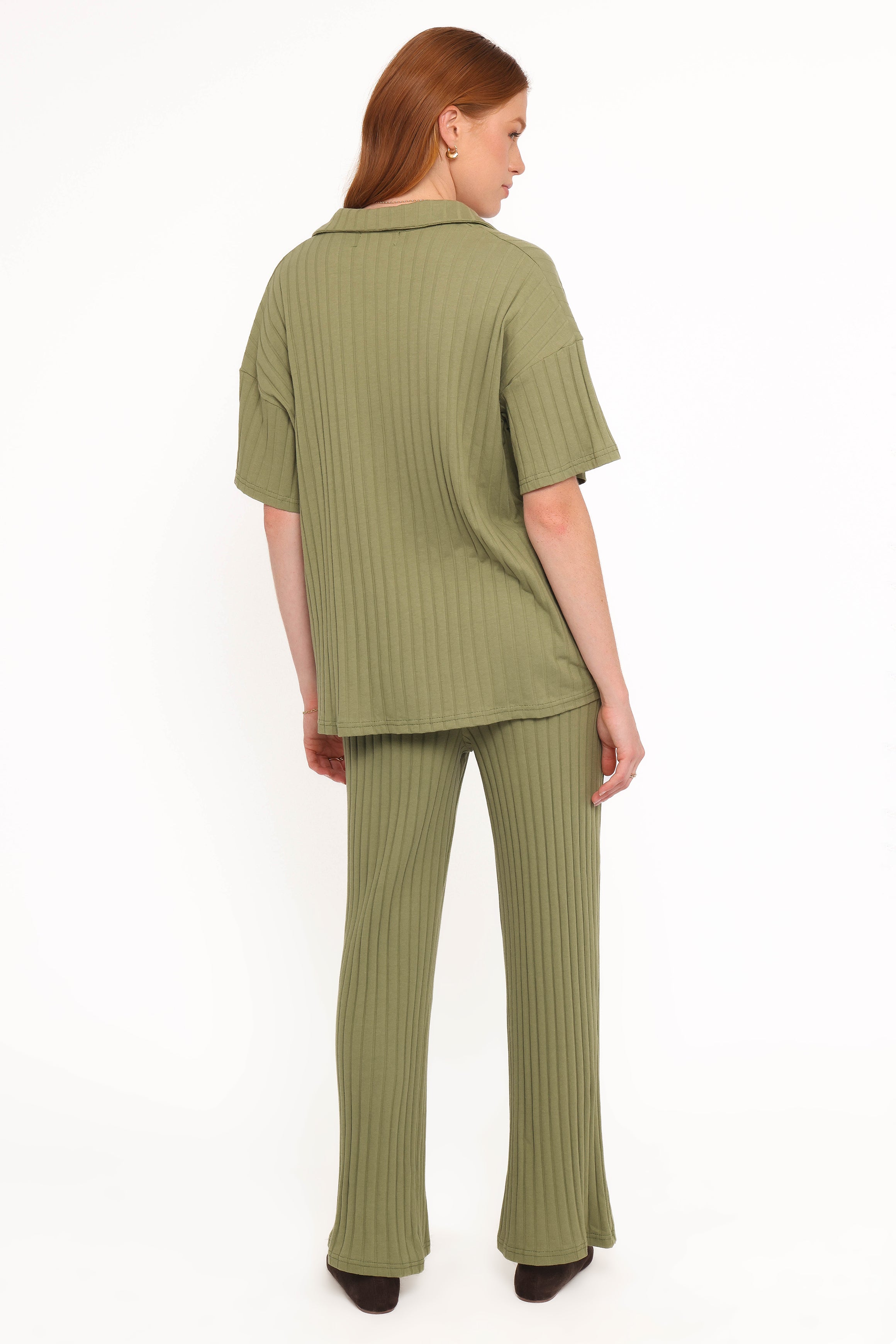 SETS Phillipa Wide Ribbed Shirt Set - Olive