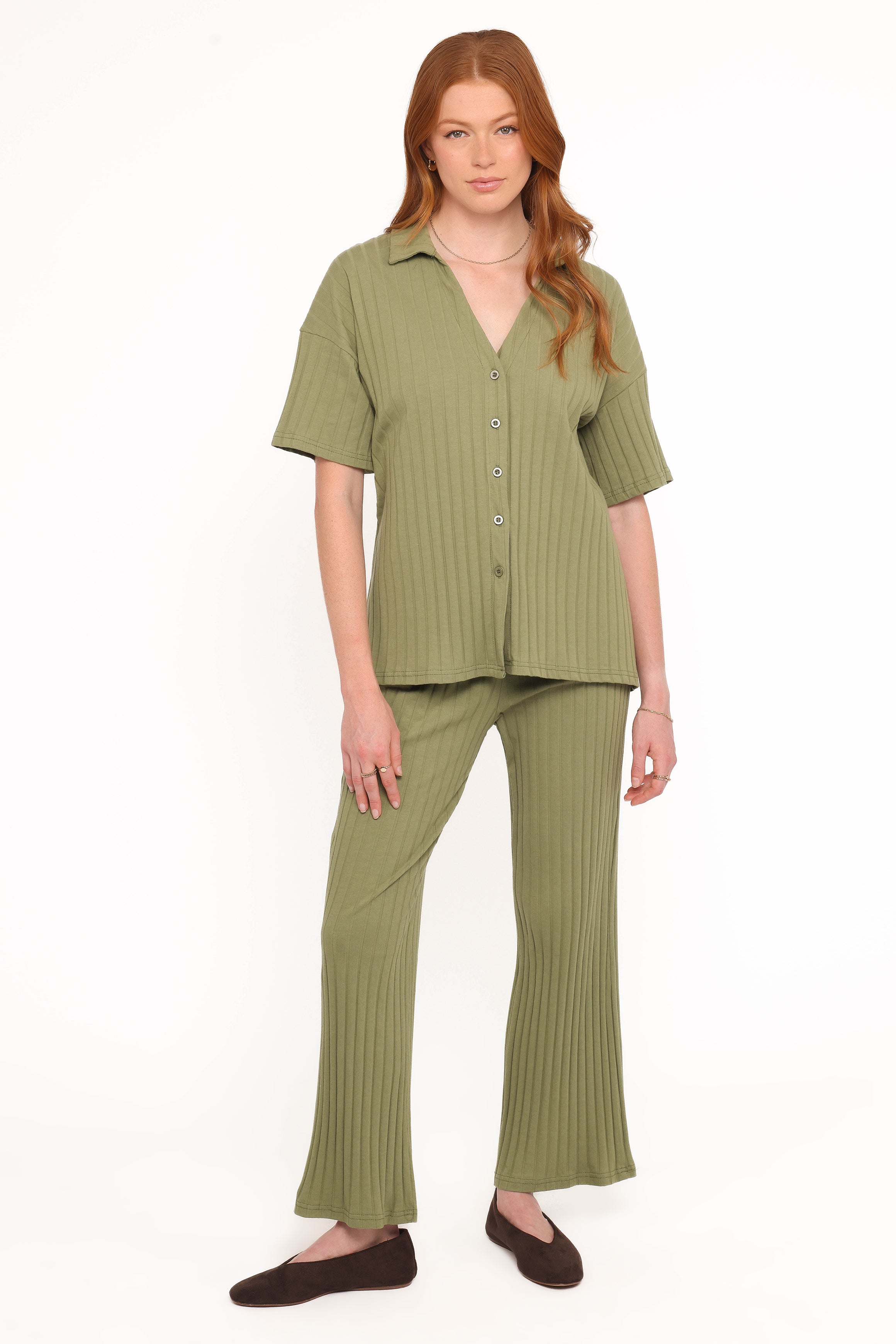 SETS Phillipa Wide Ribbed Shirt Set - Olive