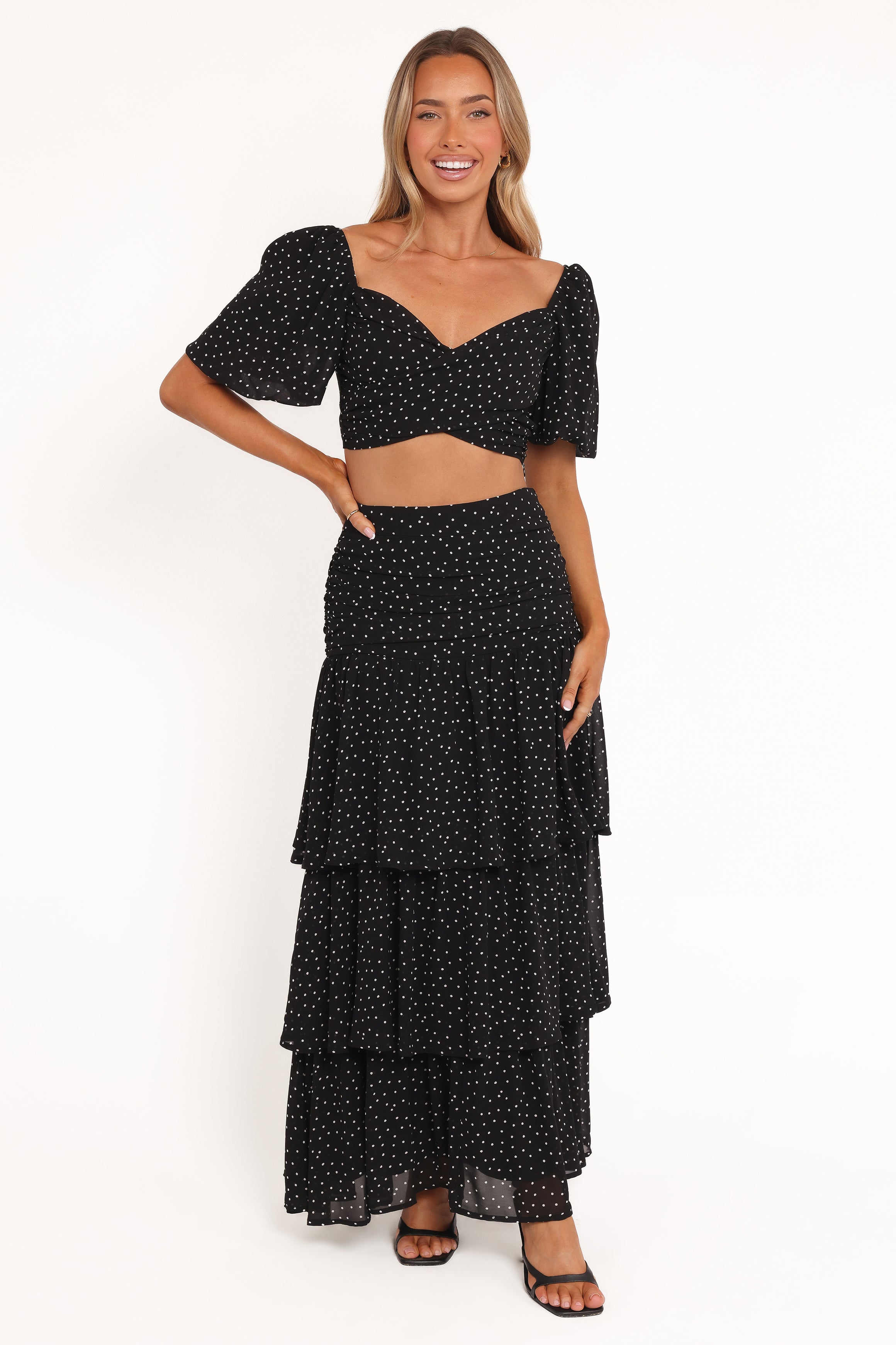 SETS Selina Skirt Set - Black Polka Dot