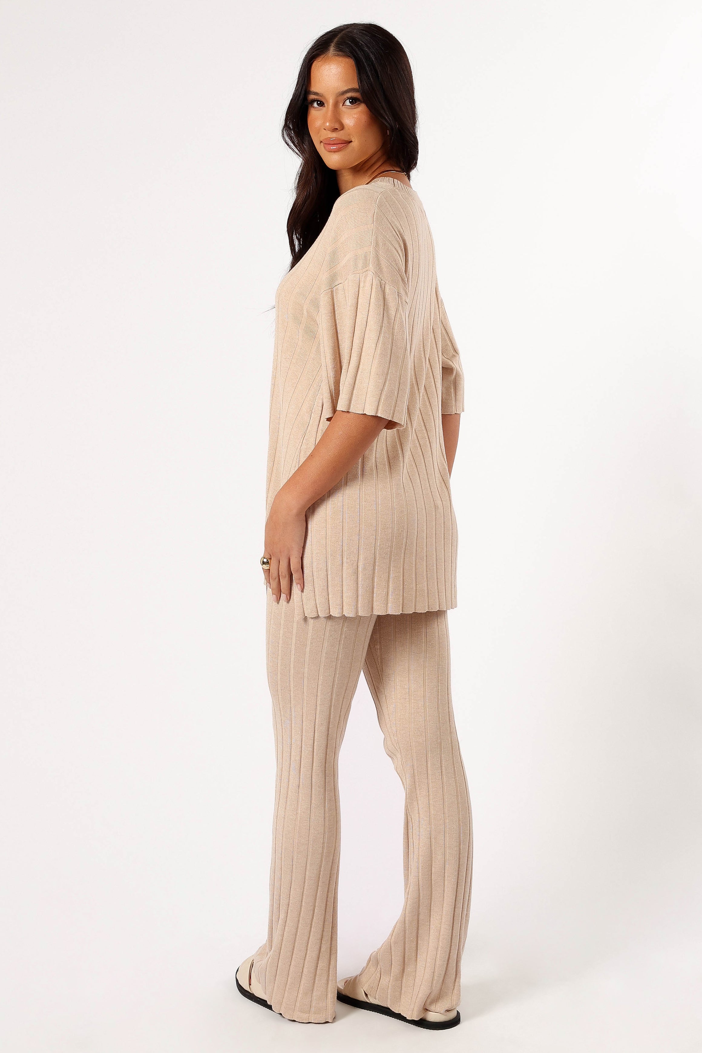 SETS @Silvie Short Sleeve Knitted Set - Beige (Hold for Winter Essentials)