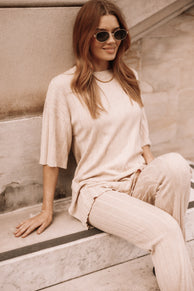 SETS @Silvie Short Sleeve Knitted Set - Beige (Hold for Winter Essentials)