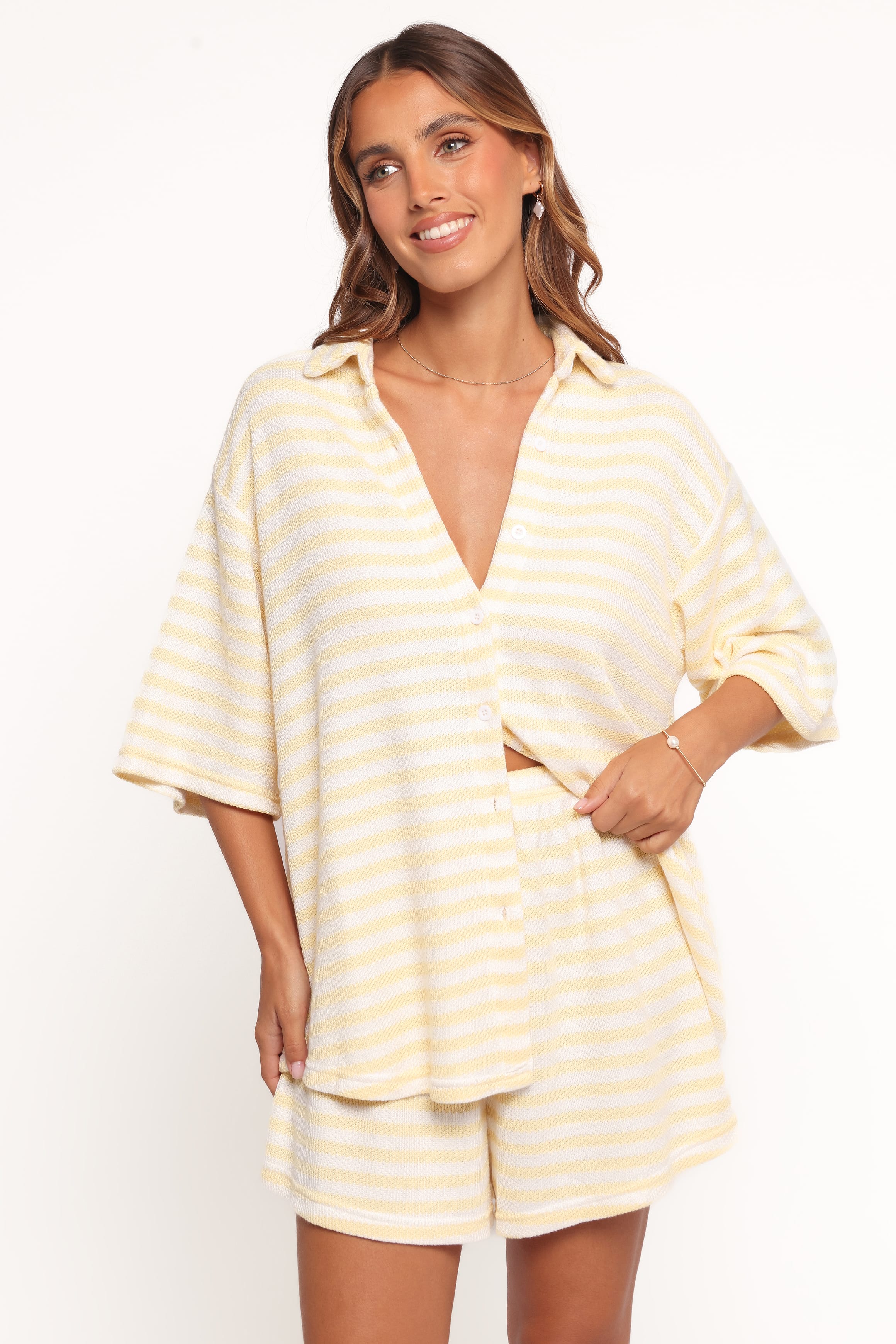 SETS Sunny Knitted Short Set - Yellow Stripe