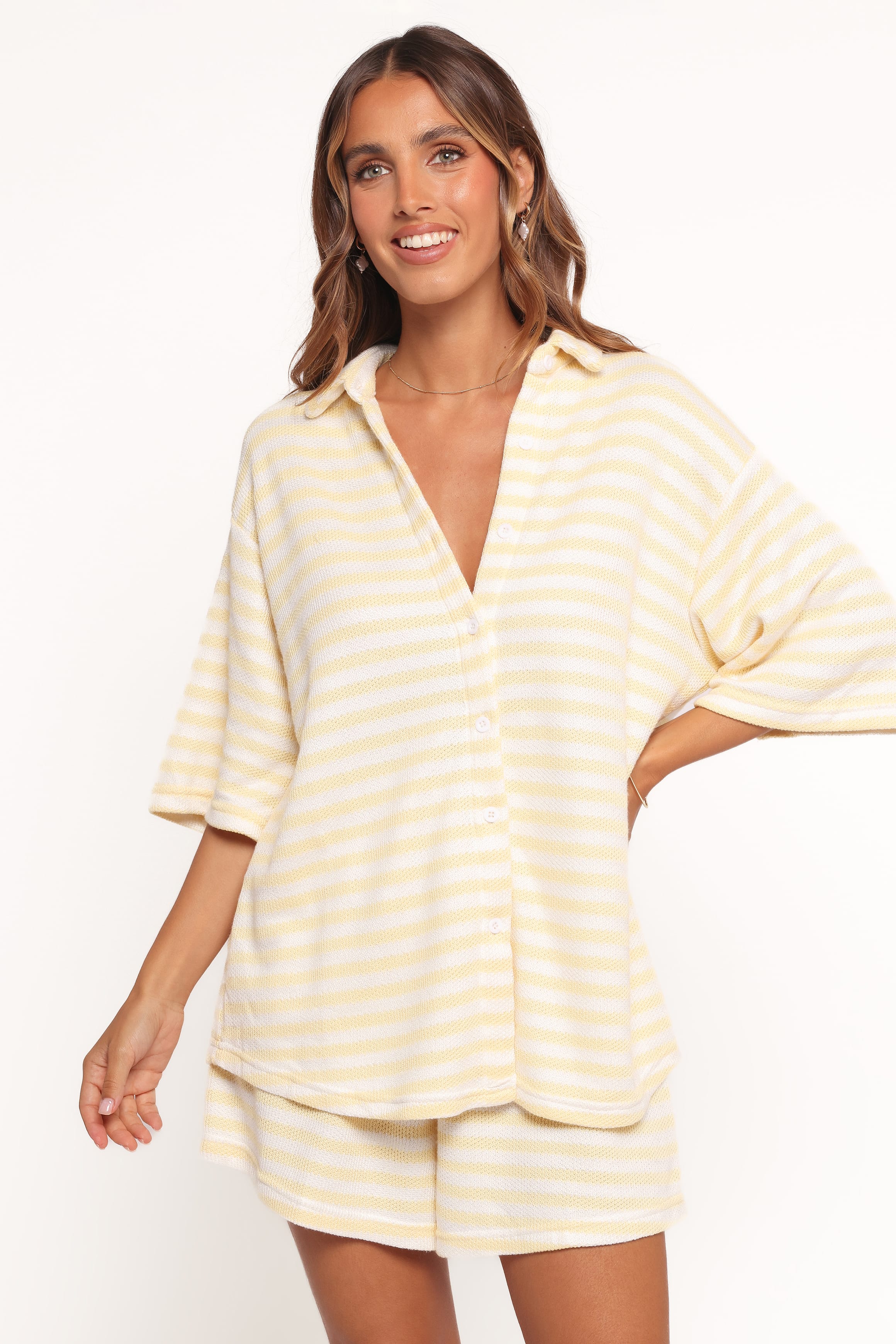 SETS Sunny Knitted Short Set - Yellow Stripe