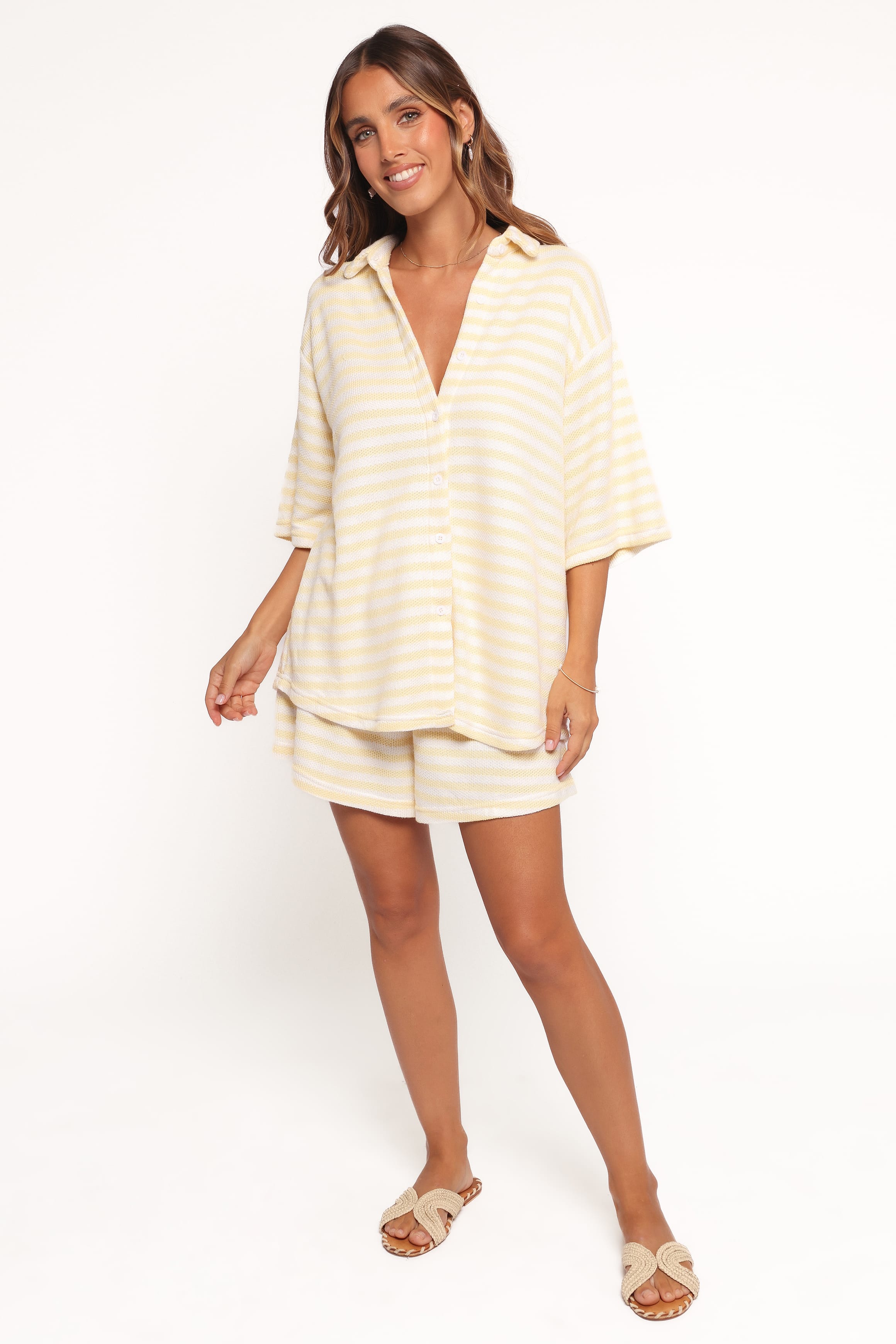 SETS Sunny Knitted Short Set - Yellow Stripe
