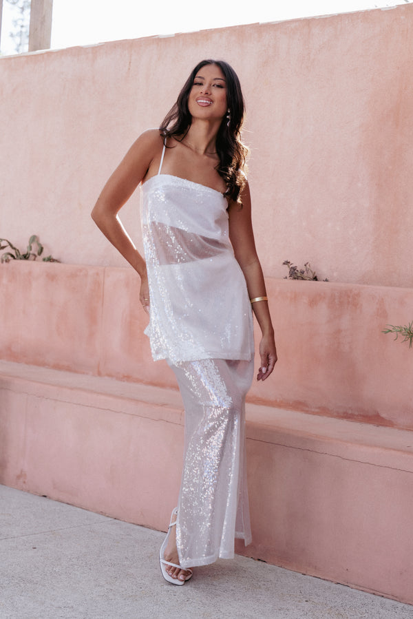 SETS Vienne Sequin Skirt Set - White Sequin