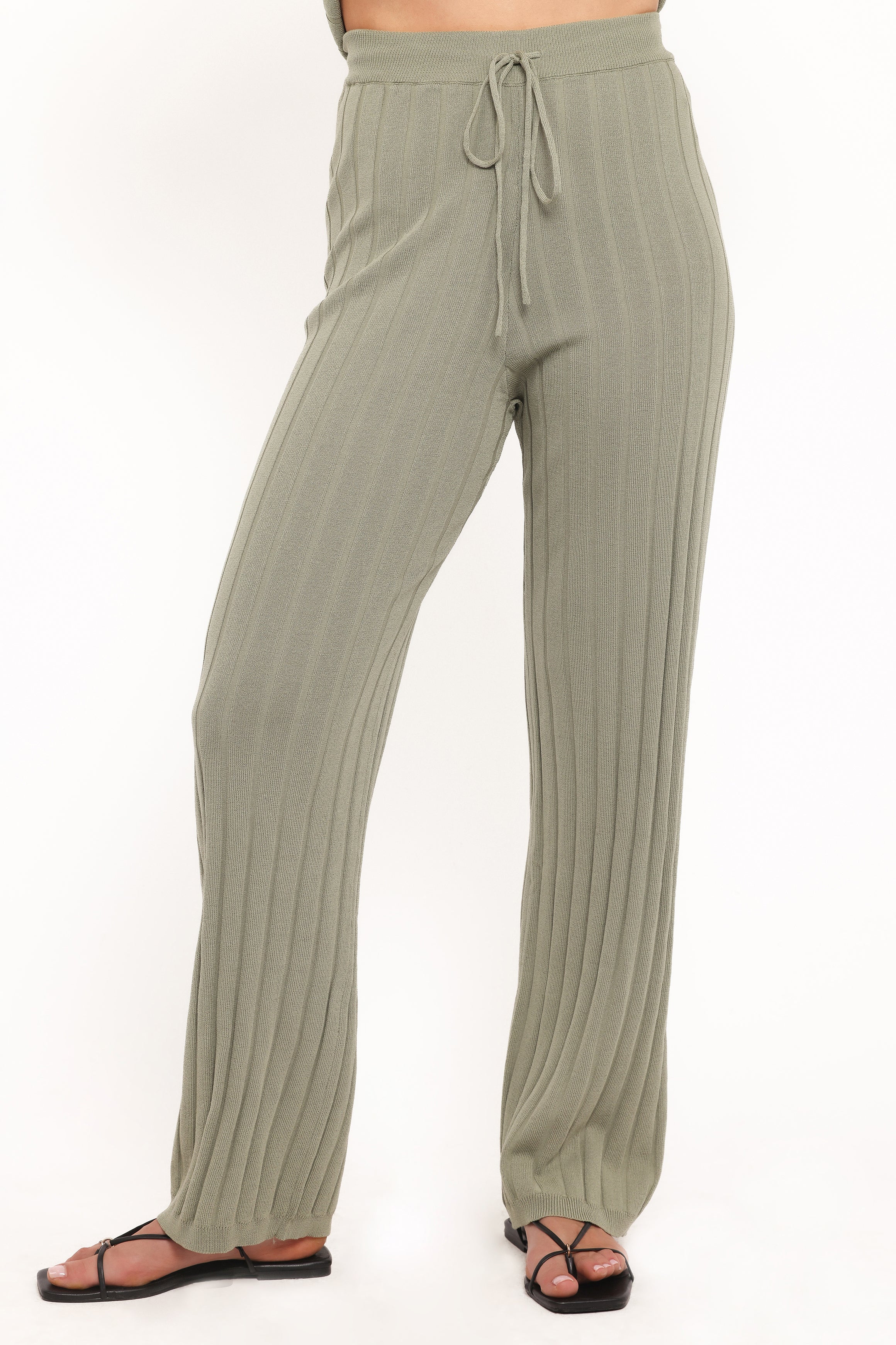 SETS Yulissa Wide Ribbed Pant Set - Khaki Green