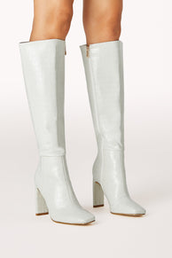 SHOES @Hurst Knee High Boots - Light Grey Croc