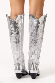 SHOES Wilden Knee High Cowboy Boot - Silver Metallic
