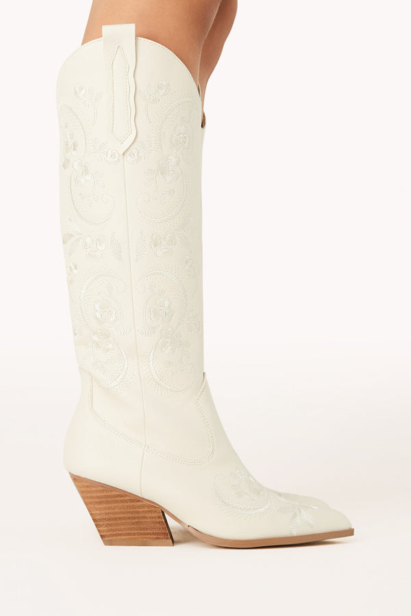 SHOES Zakai Knee High Cowboy Boot - Ivory