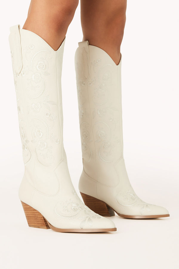 SHOES Zakai Knee High Cowboy Boot - Ivory