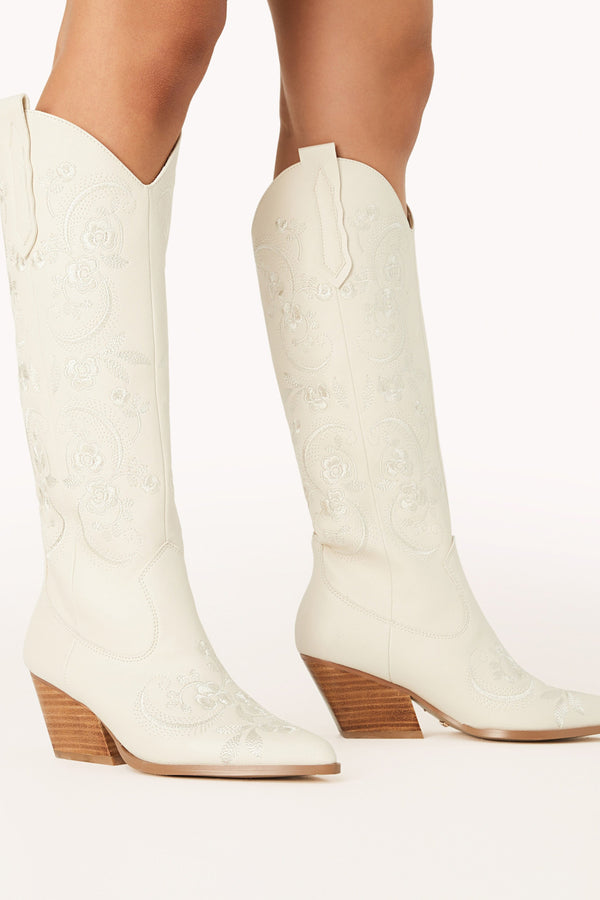 SHOES Zakai Knee High Cowboy Boot - Ivory