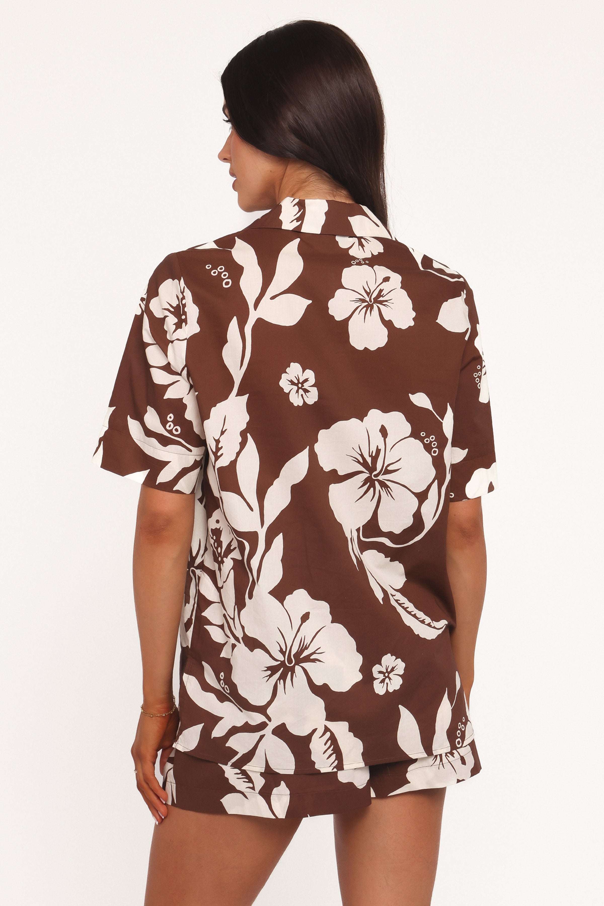 TOPS Aaliyah Cotton Tie Front Top - Brown Hibiscus