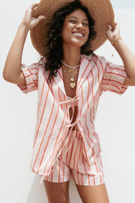 TOPS Aaliyah Tie Front Top - Pink Stripe