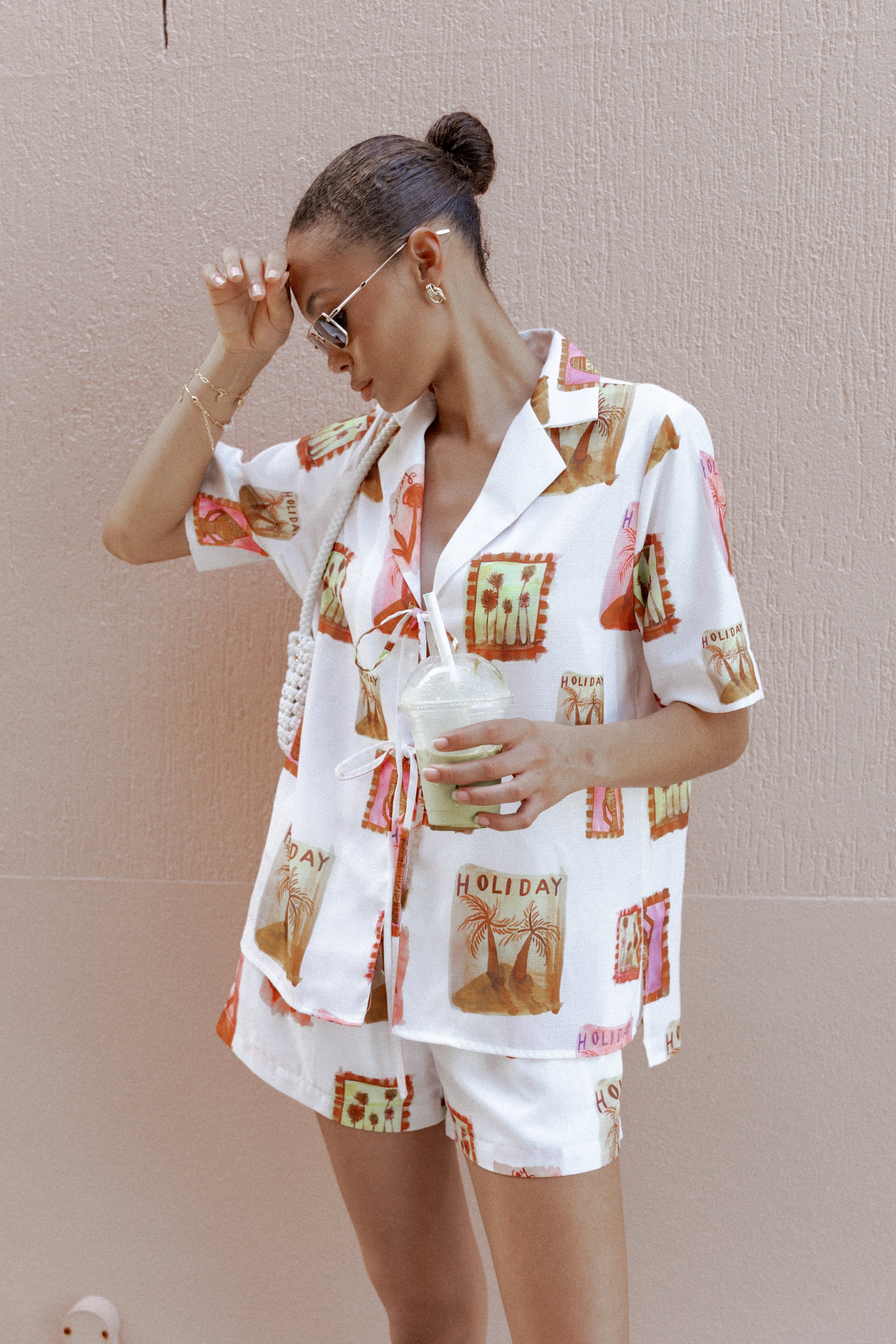 TOPS Aaliyah Tie Front Top - White Multi