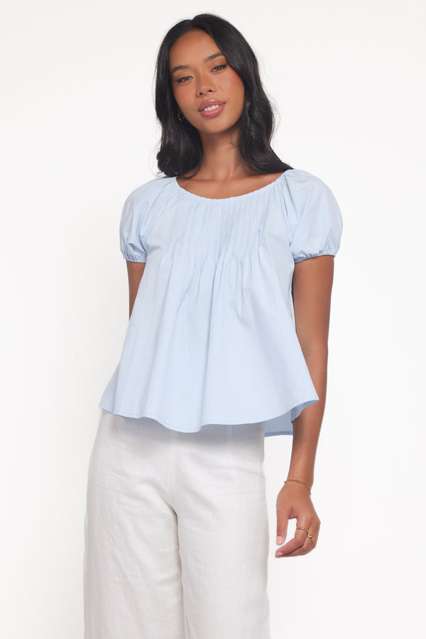 TOPS Abbot Pleated Top - Blue
