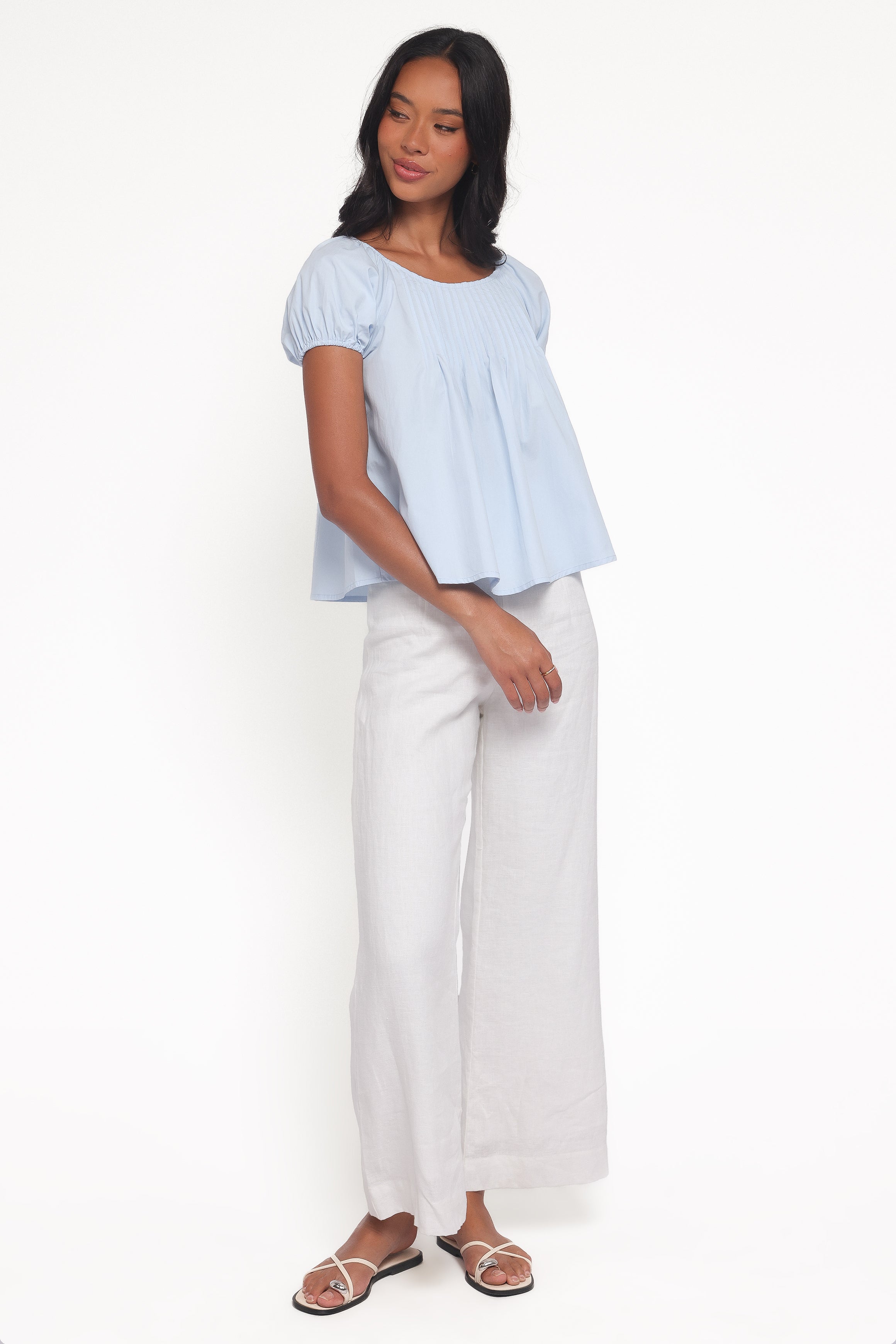 TOPS Abbot Pleated Top - Blue