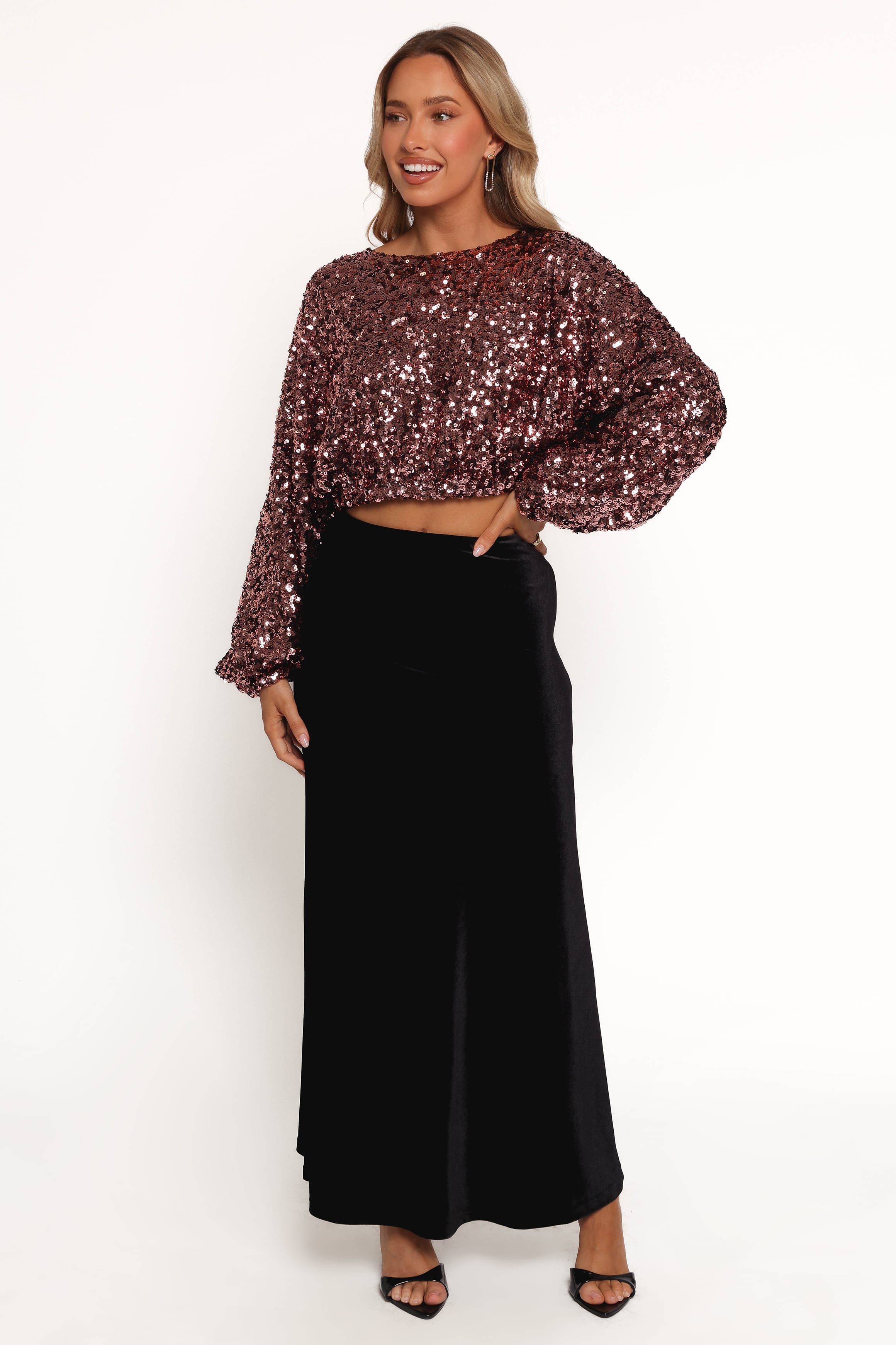 TOPS Adelina Sequin Top - Black Rose