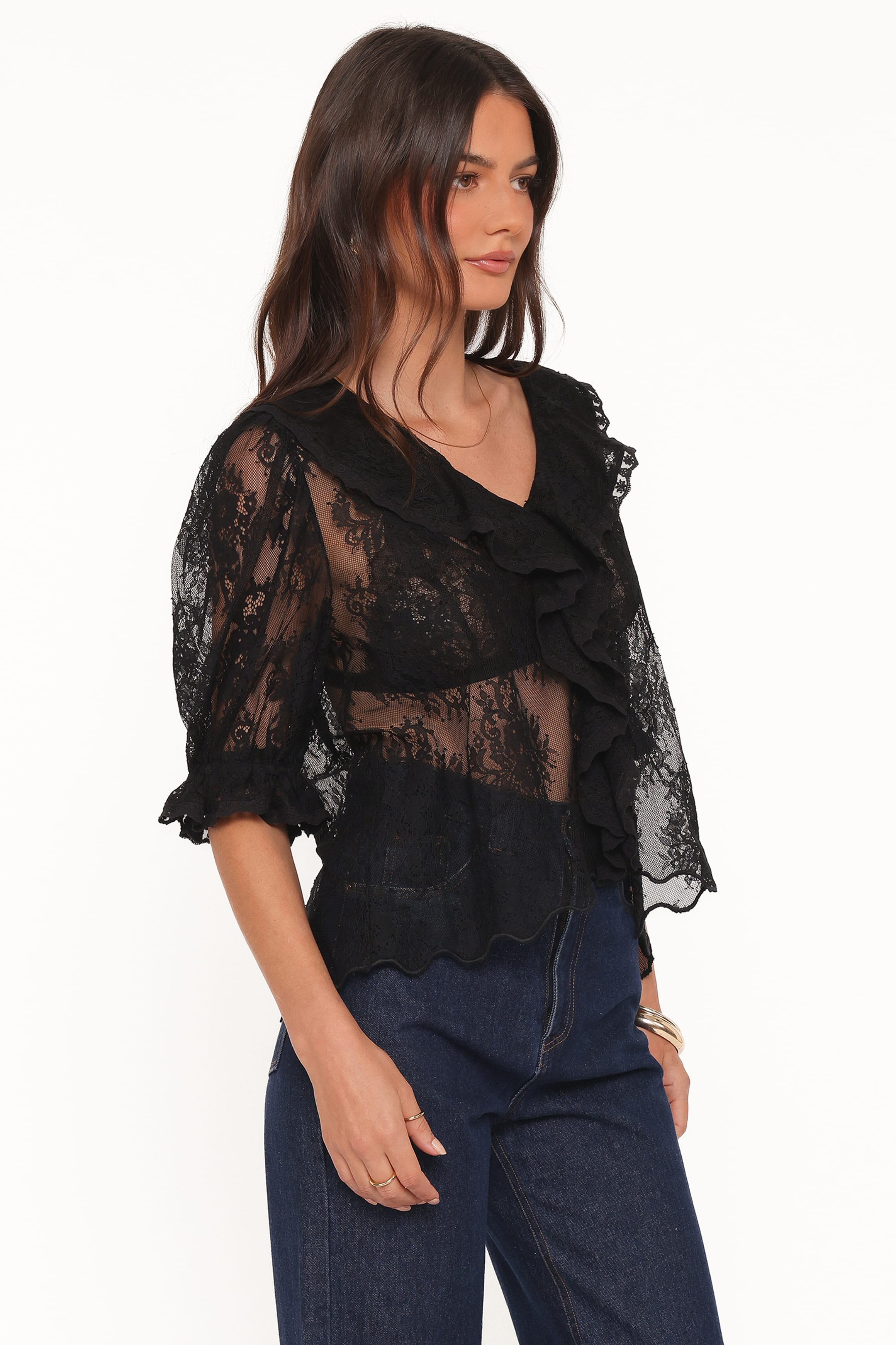 TOPS Adhanna Lace Top - Black