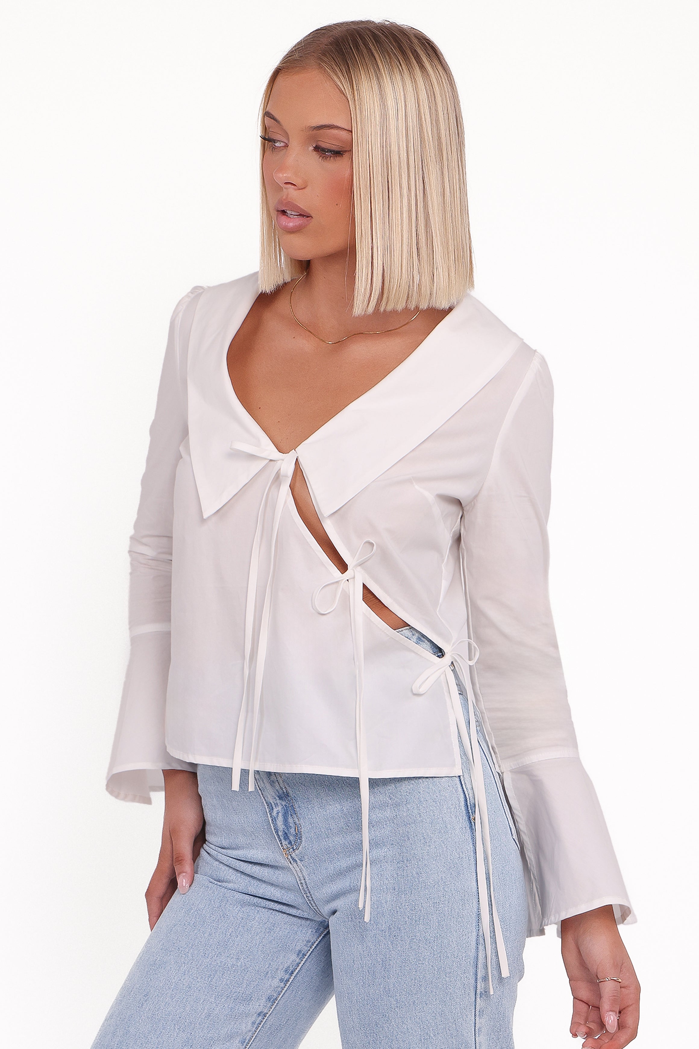 TOPS Adler Asymmetrical Tie Shirt - White