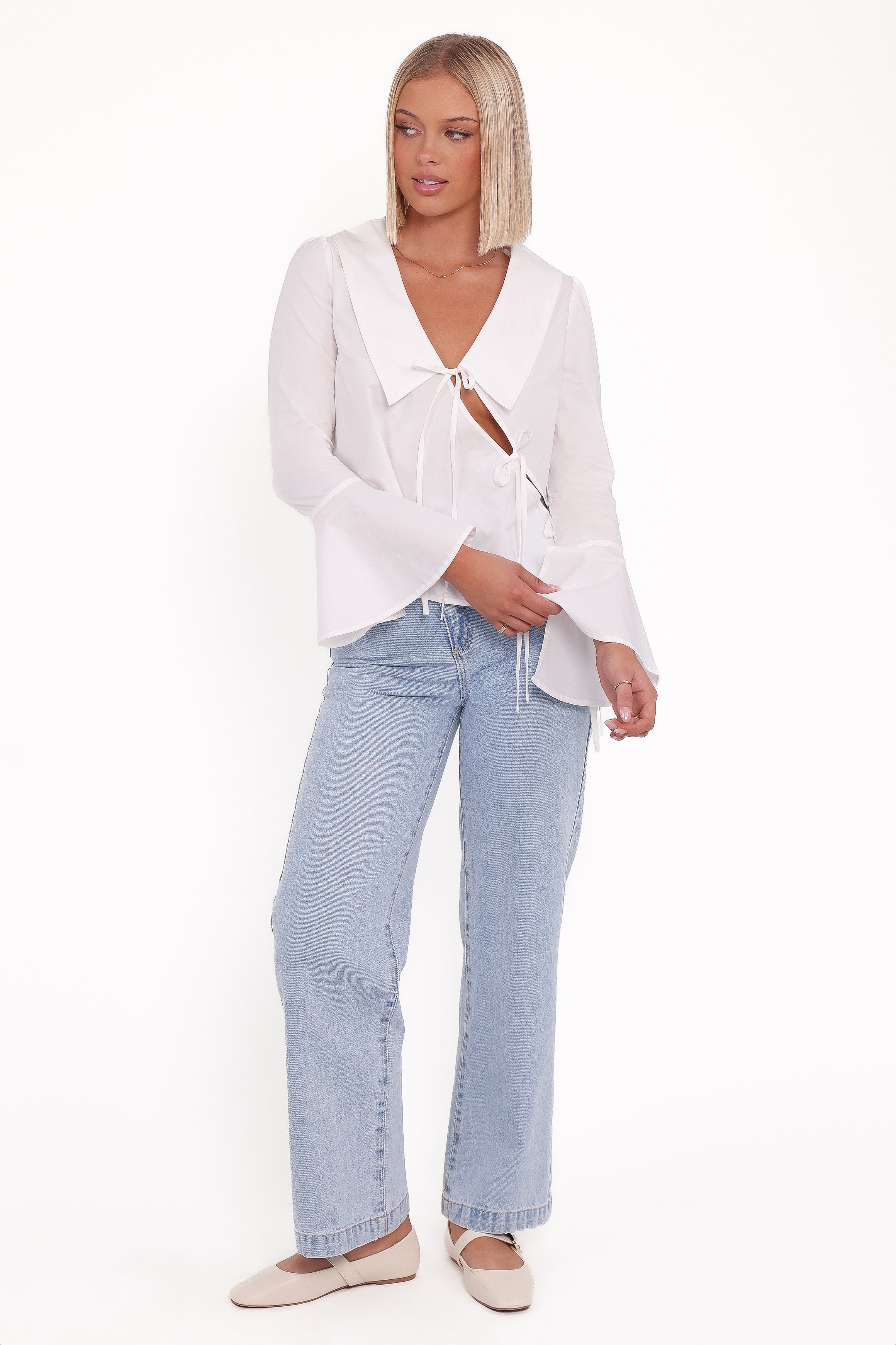 TOPS Adler Asymmetrical Tie Shirt - White