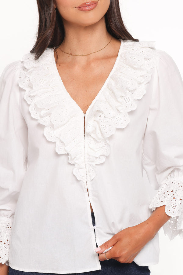TOPS Aelwen Ruffle Blouse - White Embroidery