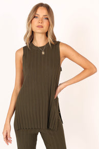 TOPS @Agnes Knit Top - Khaki