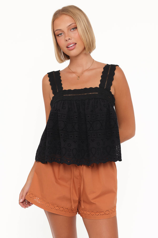 TOPS Aideen Eyelet Top - Black