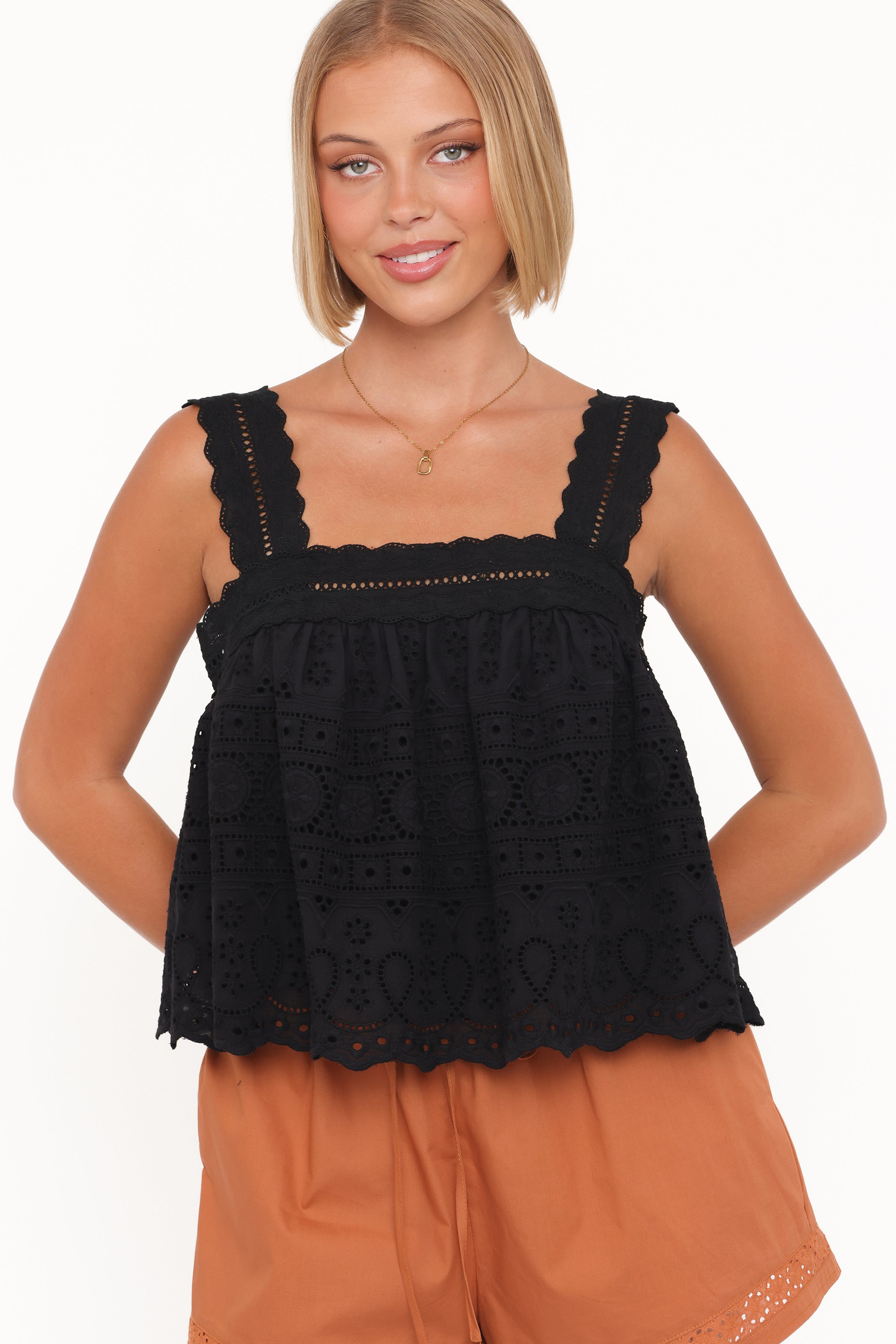 TOPS Aideen Eyelet Top - Black