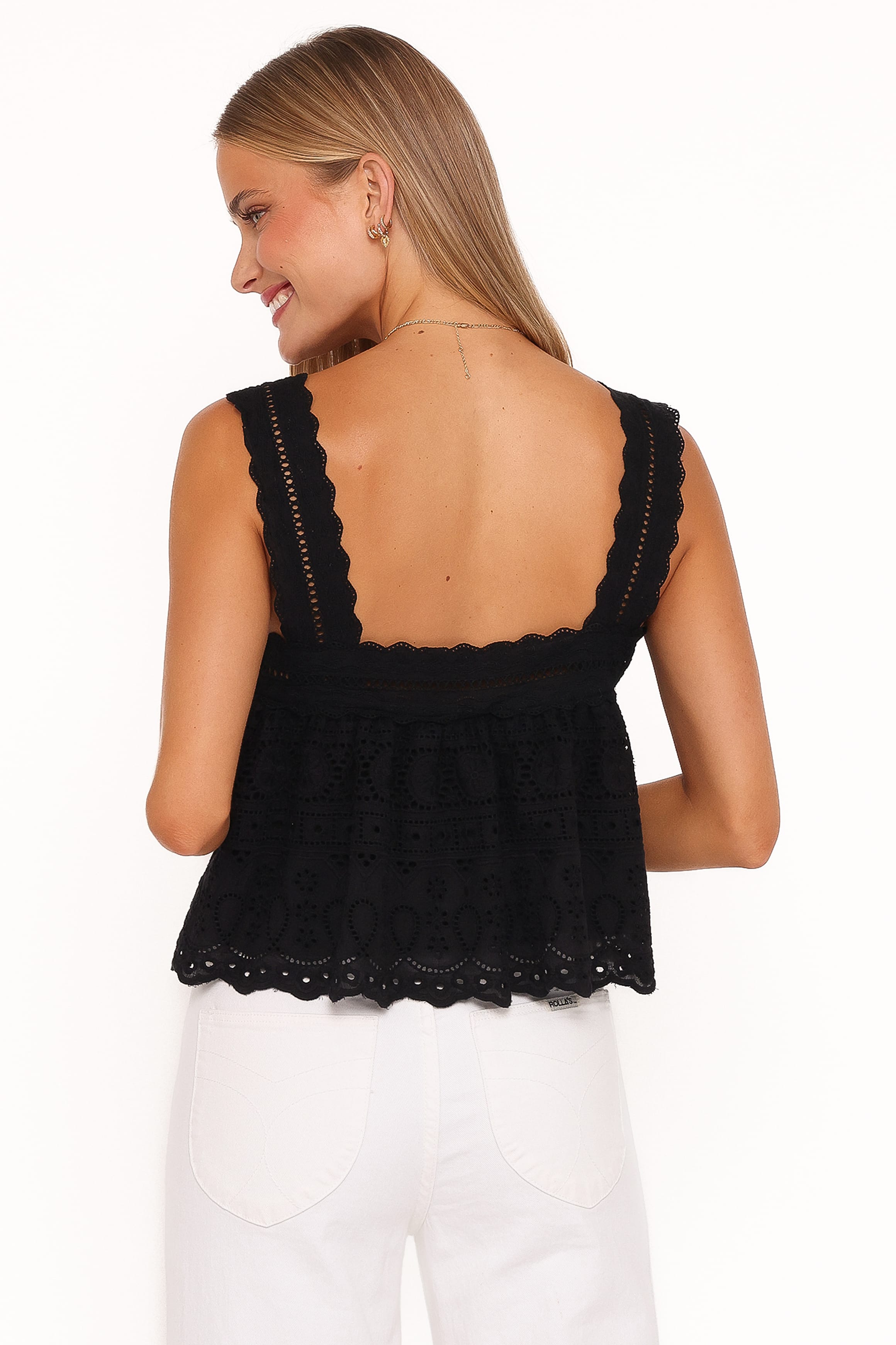 TOPS Aideen Eyelet Top - Black