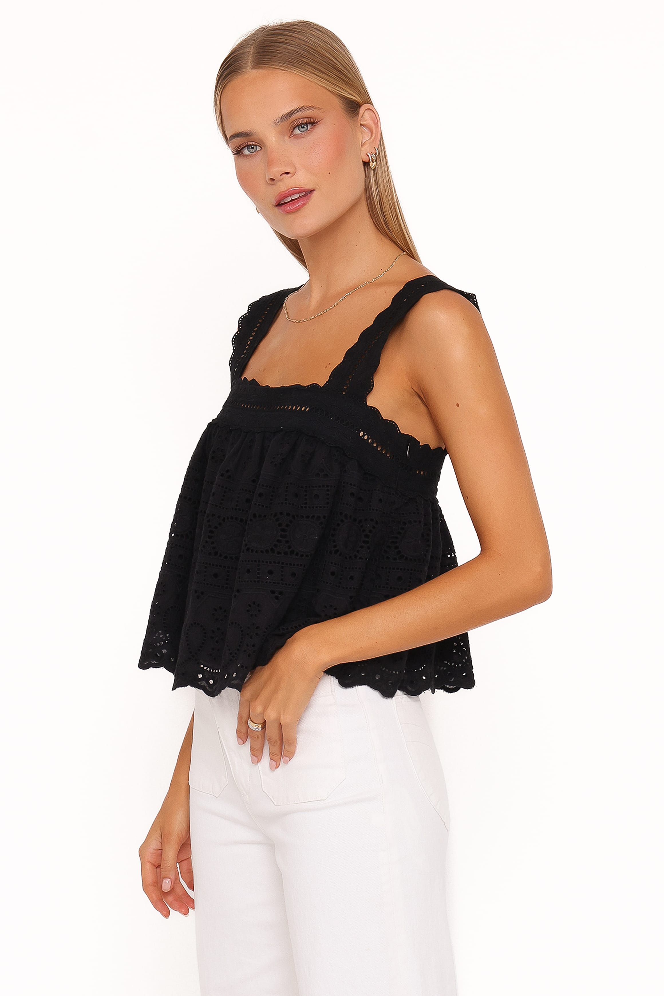 TOPS Aideen Eyelet Top - Black