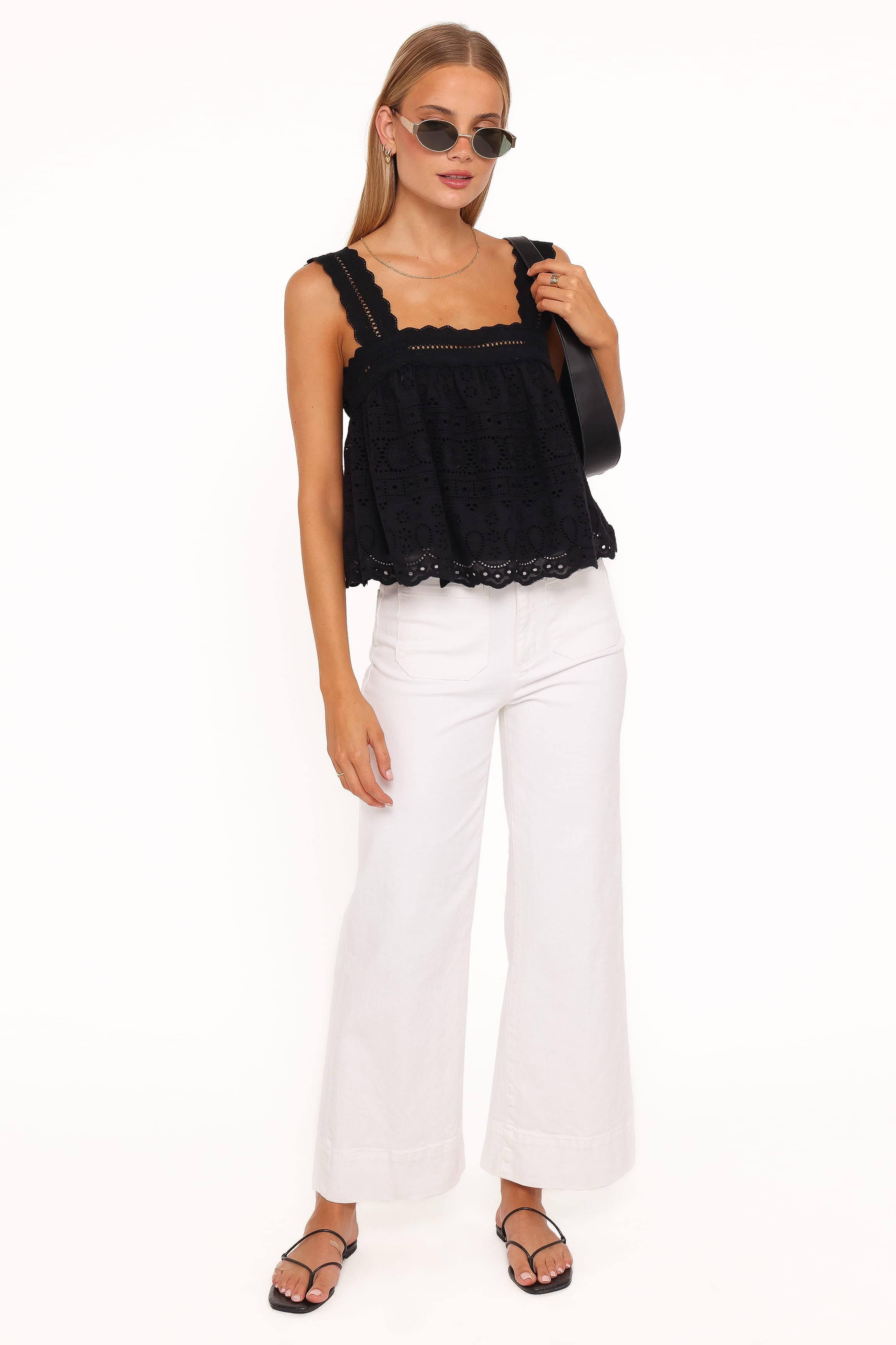TOPS Aideen Eyelet Top - Black