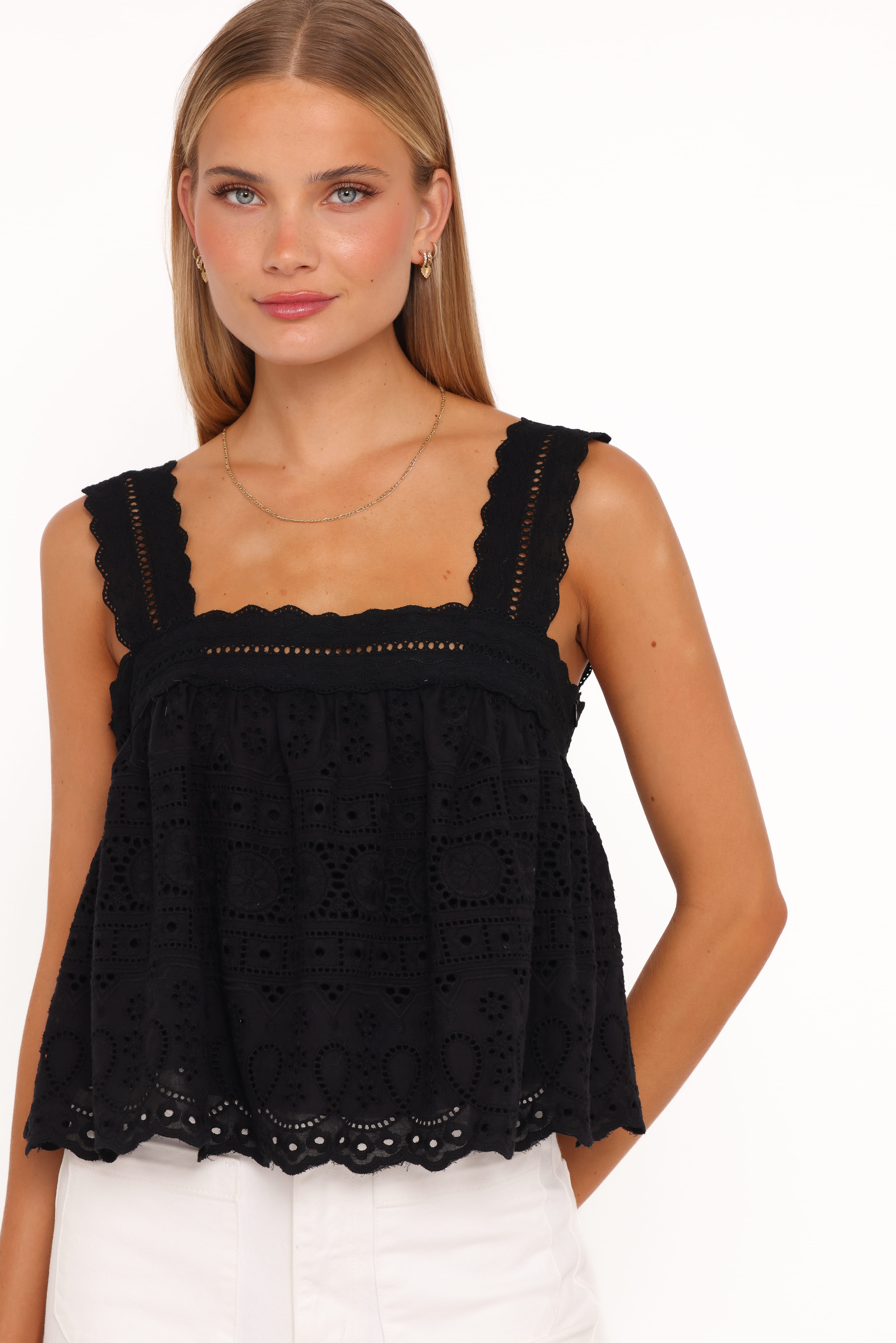 TOPS Aideen Eyelet Top - Black