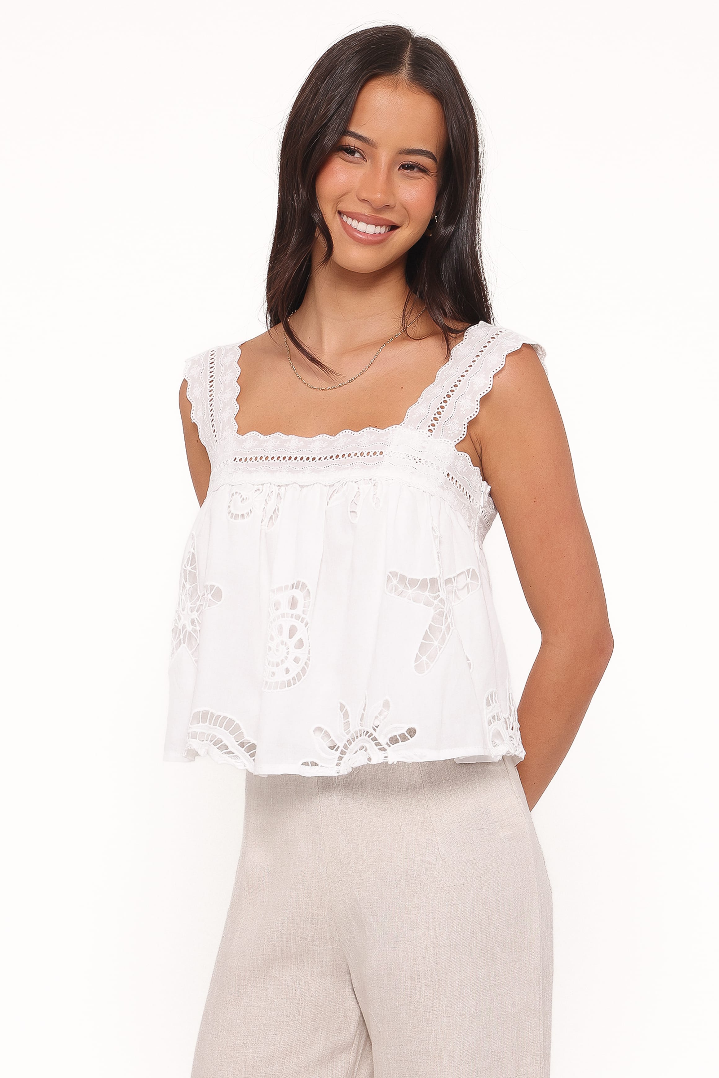 TOPS @Aideen Eyelet Top - White Shell