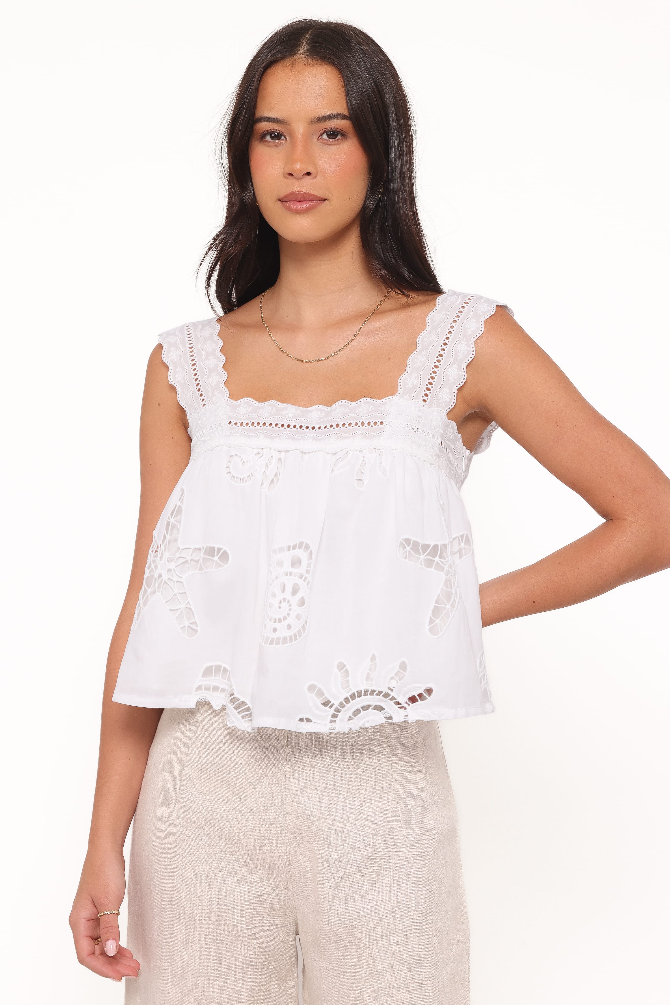 TOPS @Aideen Eyelet Top - White Shell