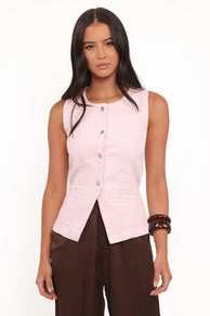 TOPS Ailis Denim Vest Top - Dusty Pink