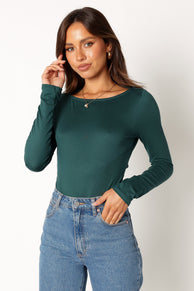 TOPS @Albie Cowl Back Body Suit - Hunter Green