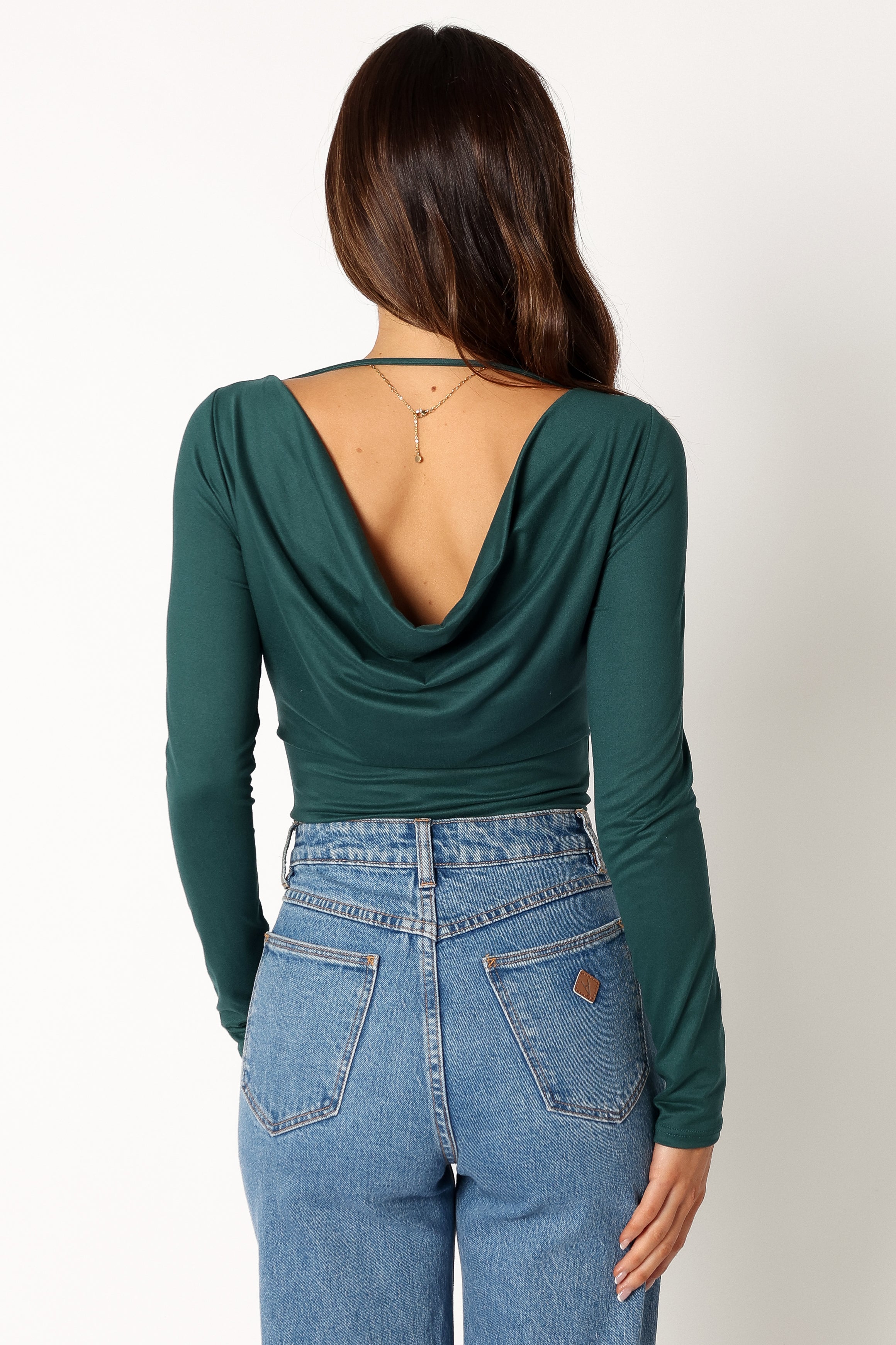 TOPS @Albie Cowl Back Body Suit - Hunter Green