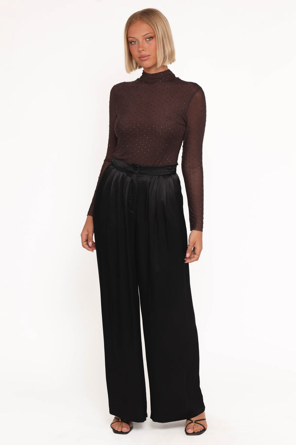 TOPS Alejandra Embellished Mesh Top - Dark Chocolate