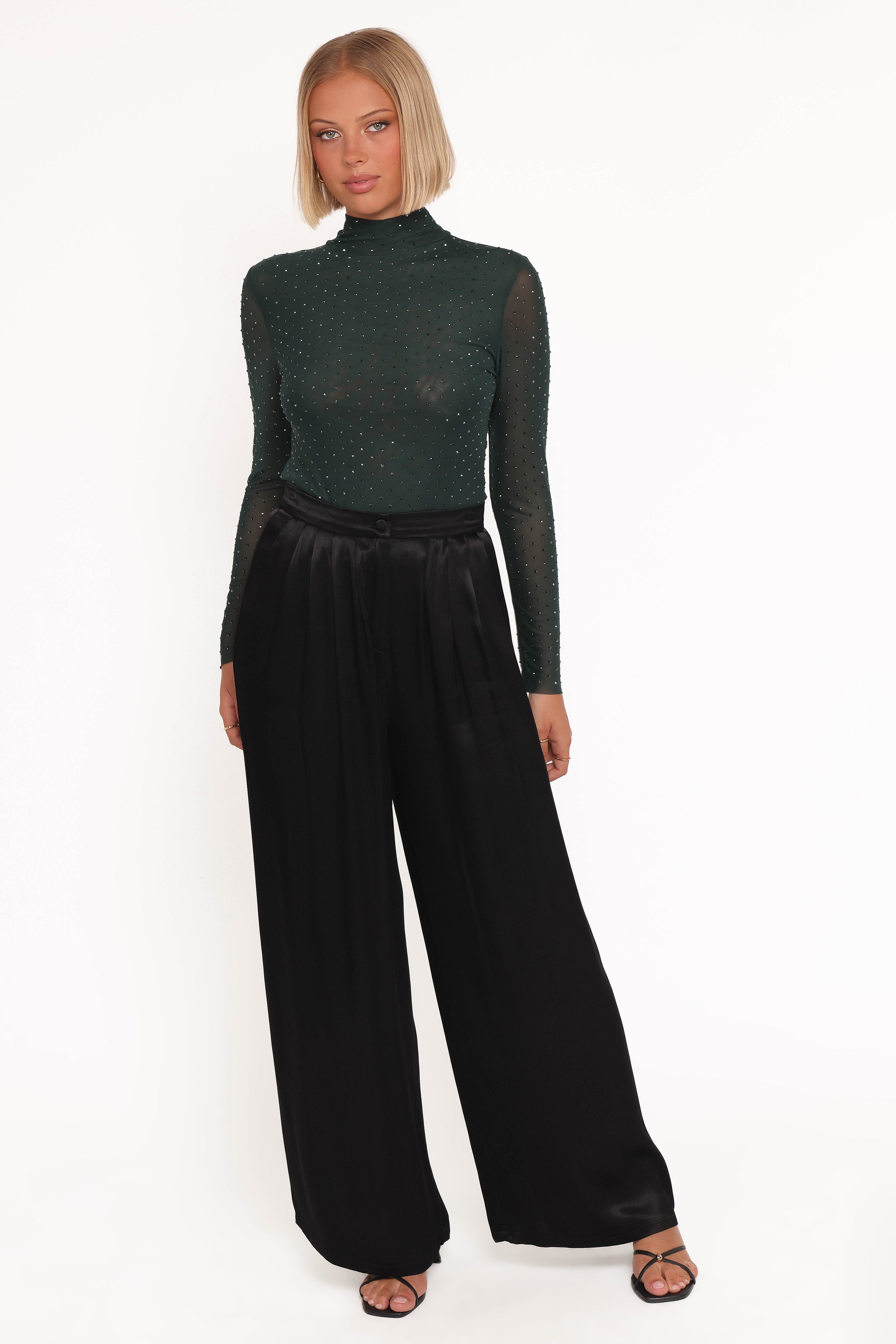 TOPS Alejandra Embellished Mesh Top - Hunter Green