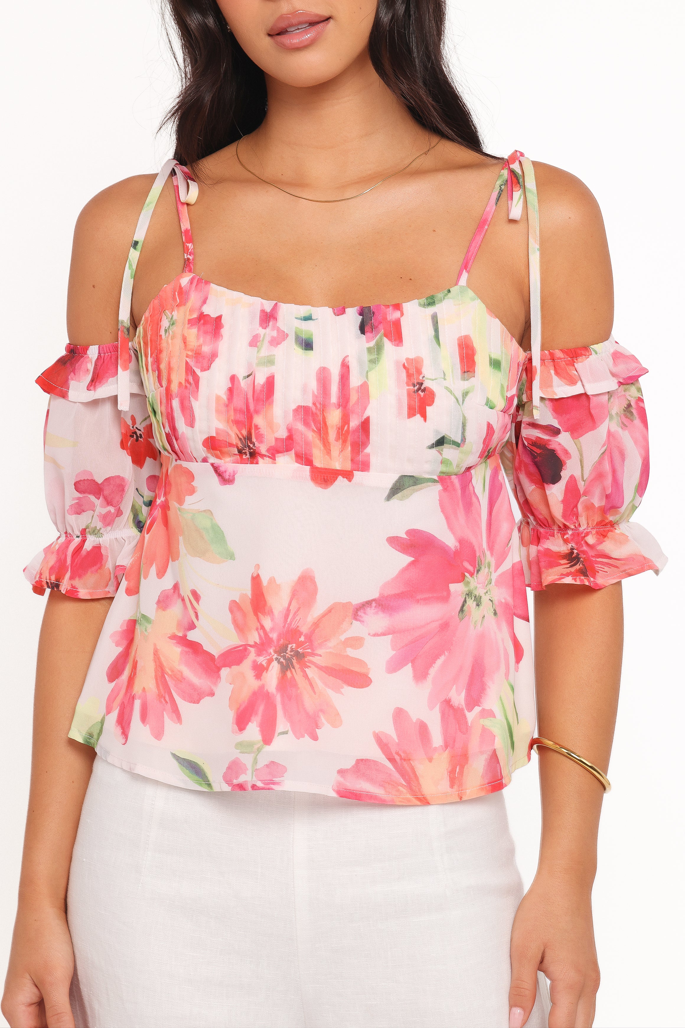 TOPS Alix Tie Shoulder Top - Orange Floral
