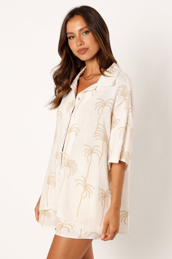 TOPS @Amira Short Sleeve Shirt - Palm Print