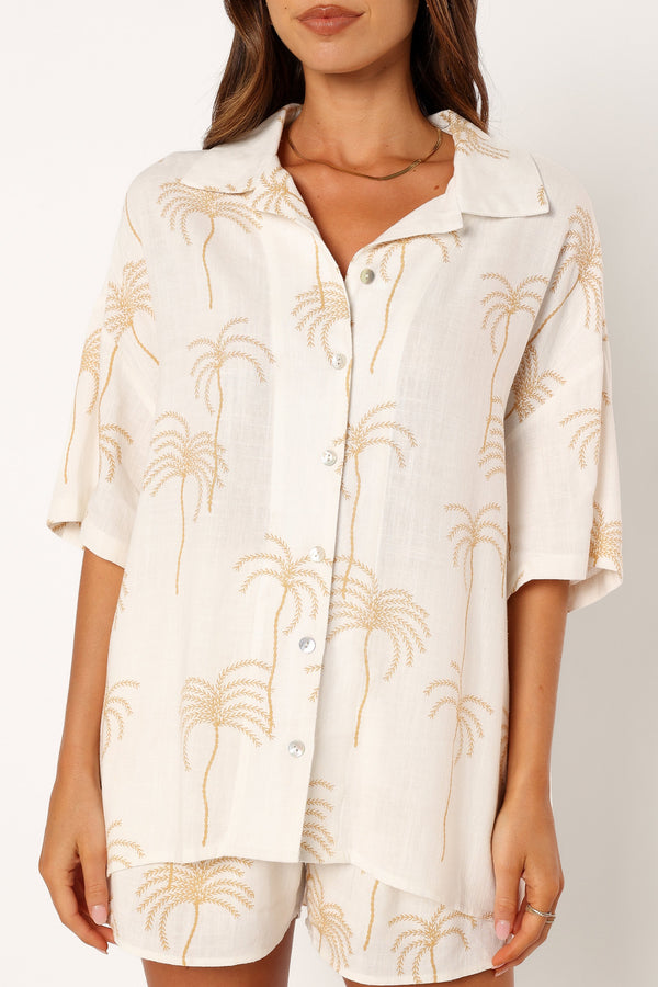 TOPS @Amira Short Sleeve Shirt - Palm Print