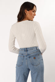 TOPS @Aneesa Wide Rib Knit Top - White (Hold for Cool Beginnings)