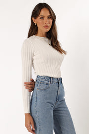 TOPS @Aneesa Wide Rib Knit Top - White (Hold for Cool Beginnings)