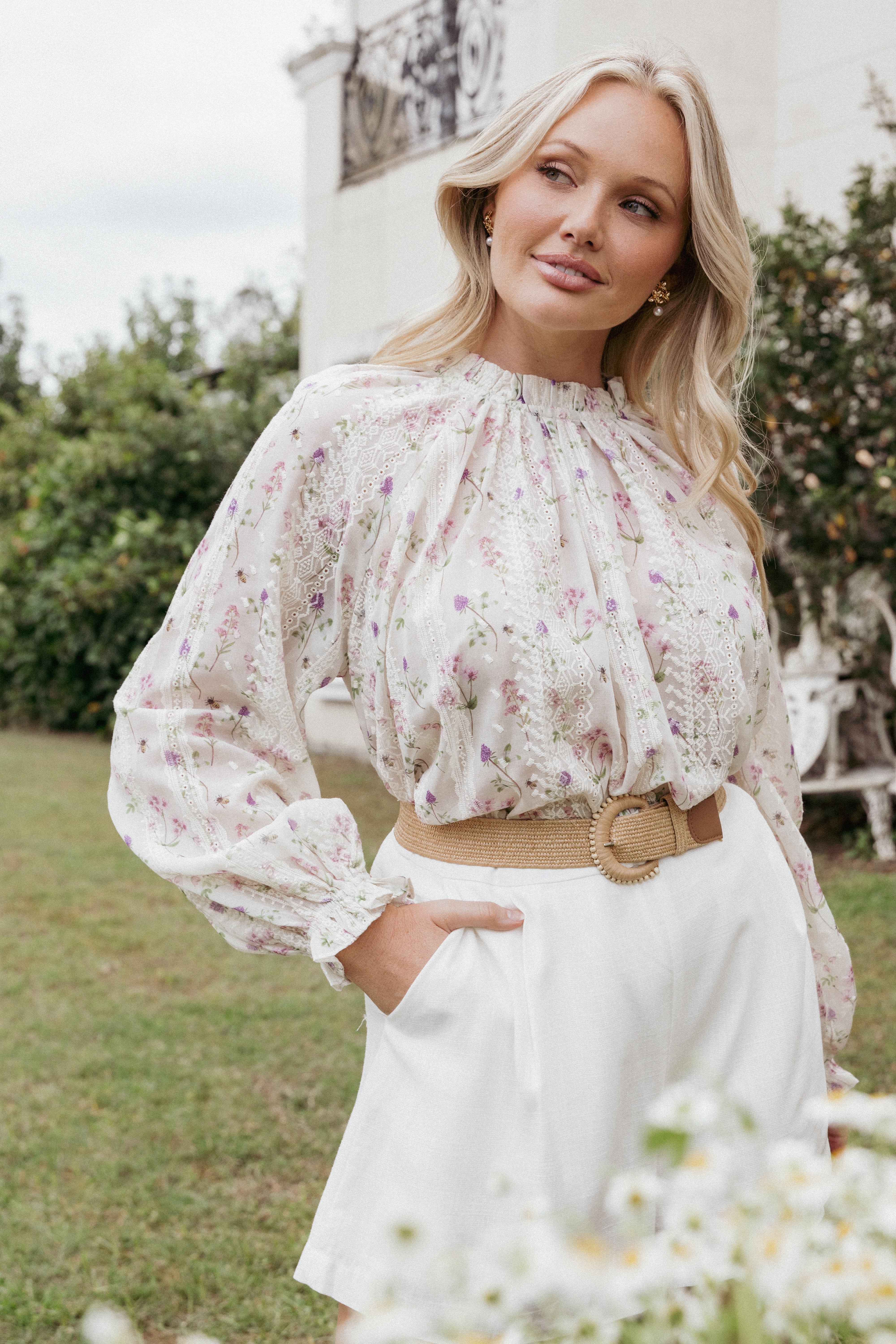 TOPS Annie Long Sleeve Top - Pink Floral