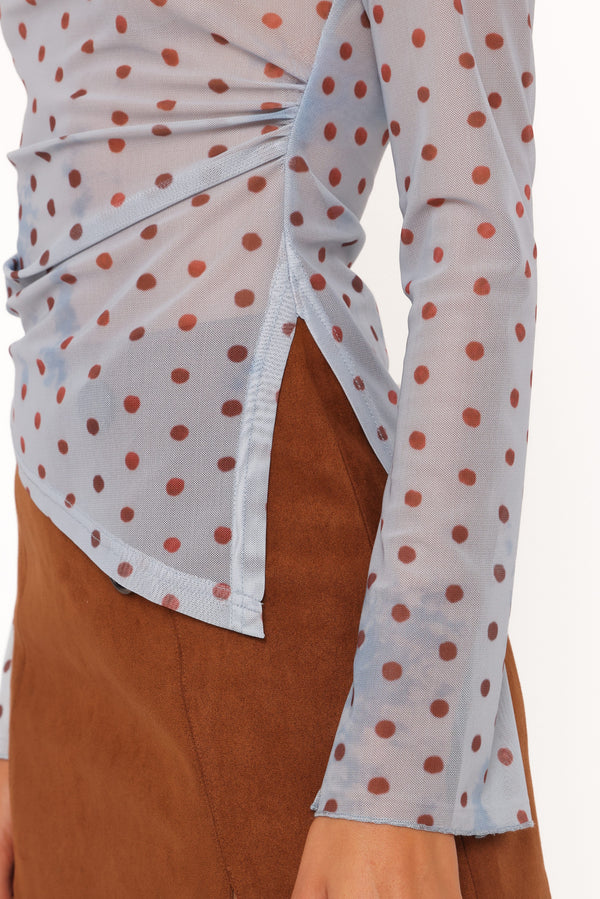 TOPS Annora Asymmetrical Mesh Top - Blue Dot